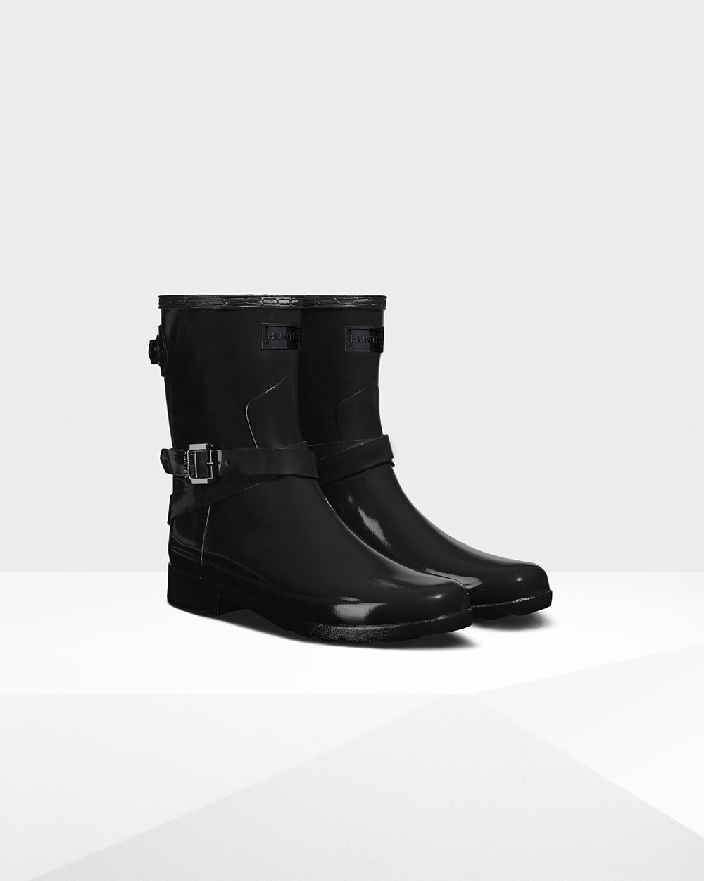 Botas De Cortas Hunter Mujer Refined Slim Fit Adjustable Gloss - Negras - Argentina 8190DGPEM